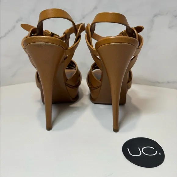 Saint Laurent Tribute Platform Sandals in Amber Smooth Leather. Size 37. - Picture 3 of 4